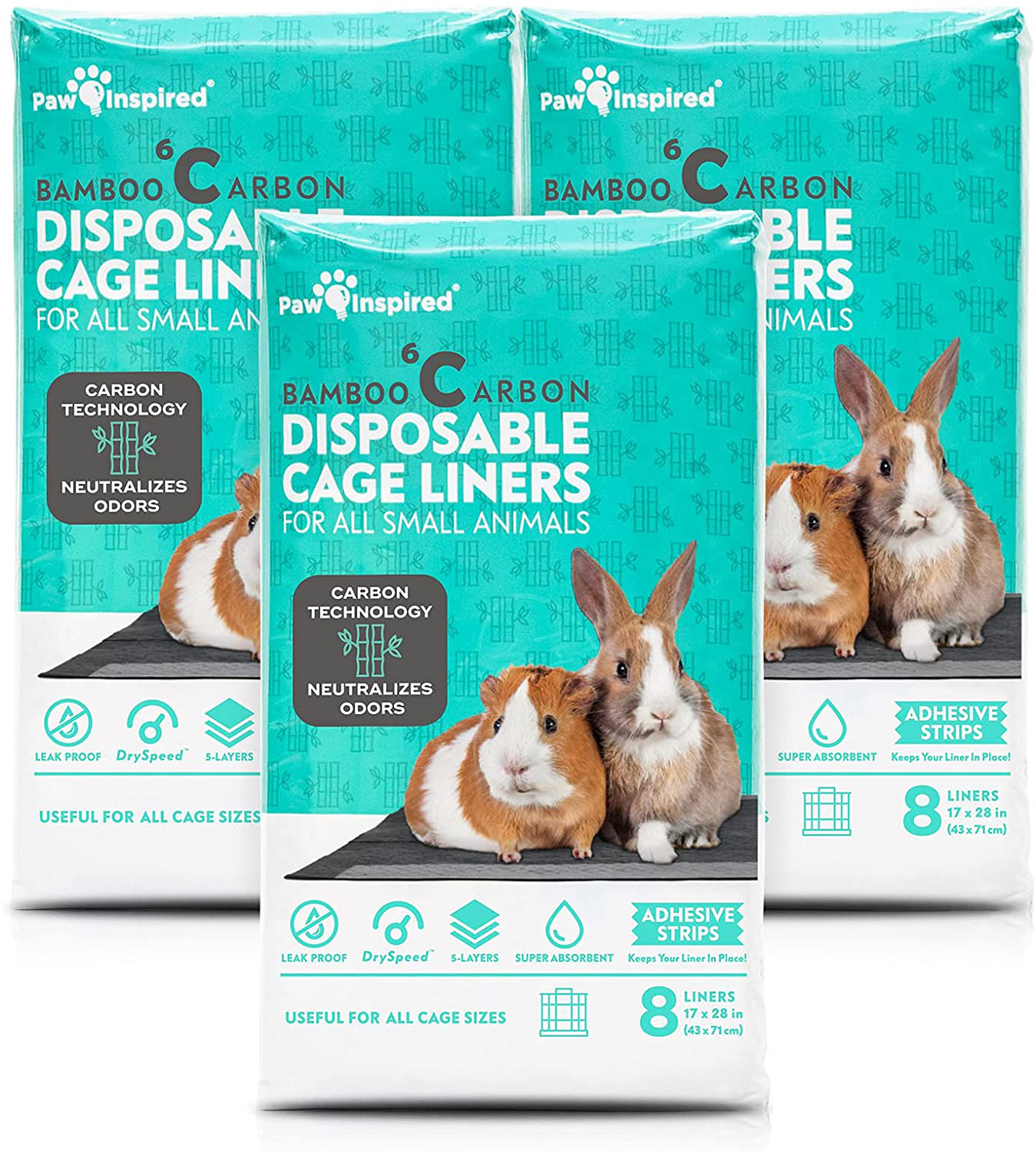 Paw Inspired Disposable Guinea Pig Cage Liners | Bamboo Charcoal Odor Controlling | Super Absorbent Liners Pee Pads for Ferrets, Rabbits, Hamsters, and Small Animals Animals & Pet Supplies > Pet Supplies > Small Animal Supplies > Small Animal Bedding Paw Inspired 28" x 17" (C&C 2 x 1) 24 Count 