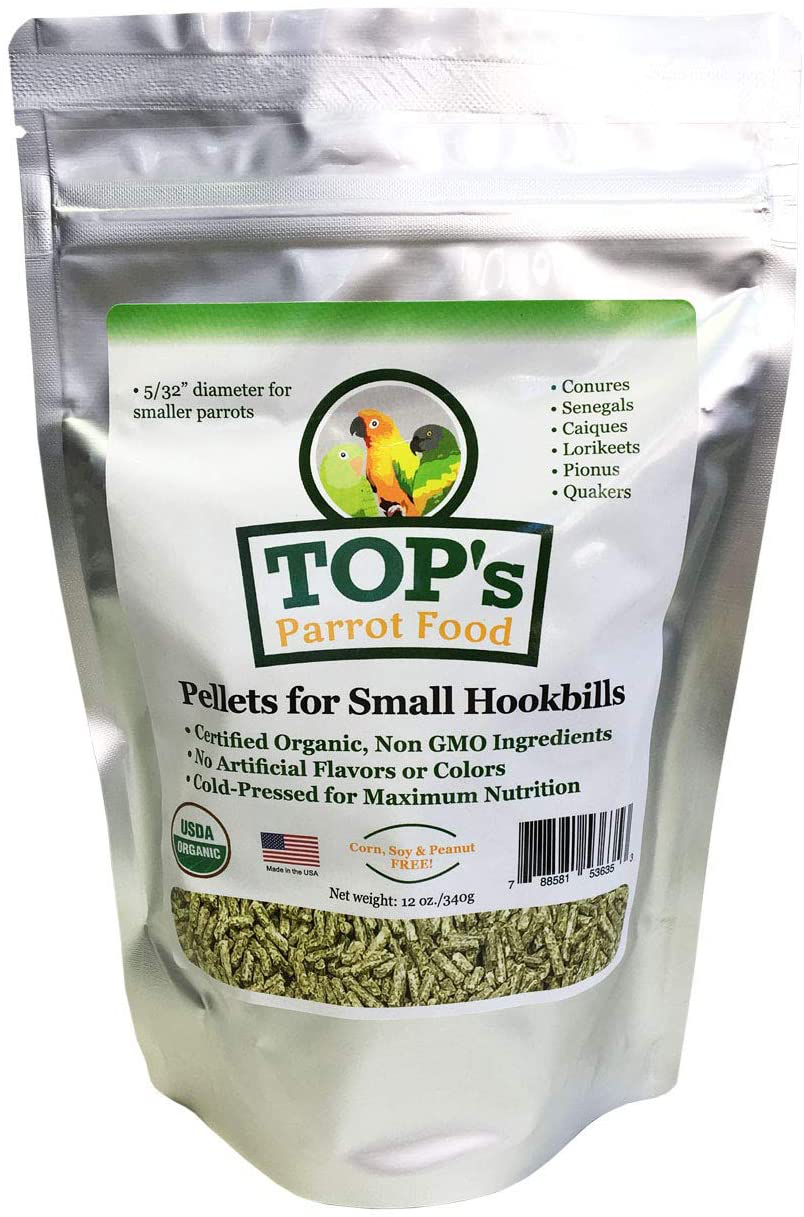 Top'S Parrot Food Bird Pellets for Small Hookbills - Non-Gmo, Peanut Soy & Corn Free, USDA Organic Certified Animals & Pet Supplies > Pet Supplies > Bird Supplies > Bird Food TOP's Parrot Food 12 Ounce (Pack of 1)  