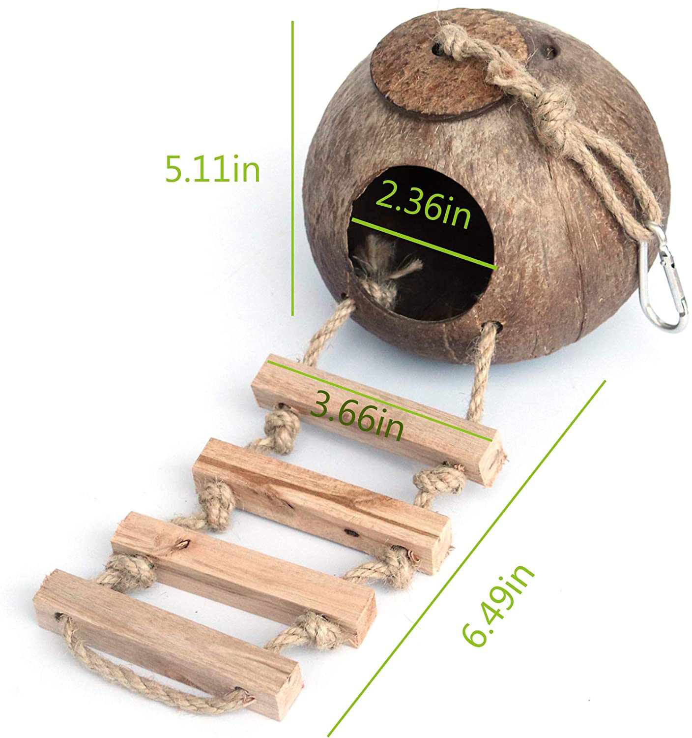 Gecko Coconut Husk Hut, Bird Hut Nesting House Hideouts Hanging Home, Treat & Food Dispenser, Durable Cave Habitat with Hanging Loop for Crested Gecko, Reptiles, Amphibians and Small Animals