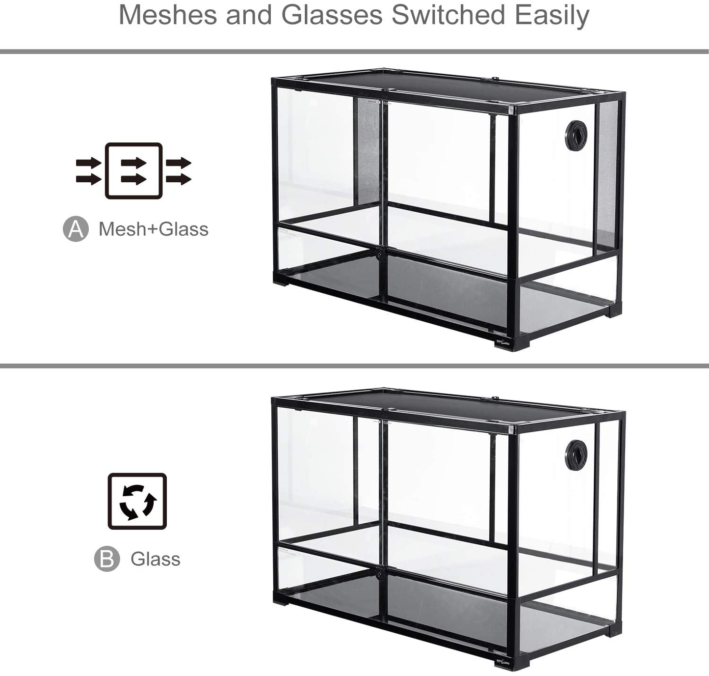 REPTI ZOO 67 Gallon Reptile Large Glass Terrarium 2 in 1 Side Meshes and Side Glasses Double Hinge Door with Screen Ventilation Reptile Terrarium 36" X 18" X 24"(Knock-Down) Animals & Pet Supplies > Pet Supplies > Reptile & Amphibian Supplies > Reptile & Amphibian Habitat Accessories REPTI ZOO   