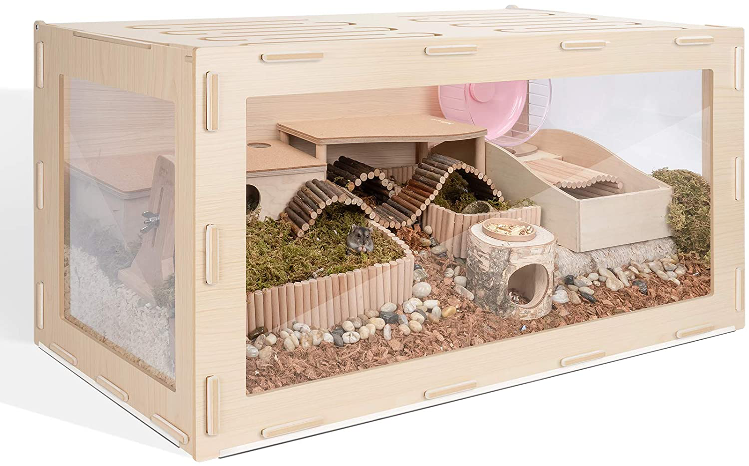 Niteangel Bigger World - MDF Aspen Small Animal Cage for Hamsters Degus Mices or Other Similar-Sized Pets Animals & Pet Supplies > Pet Supplies > Small Animal Supplies > Small Animal Habitats & Cages Niteangel Burlywood 39.4 x 19.7 x 19.7 inches 