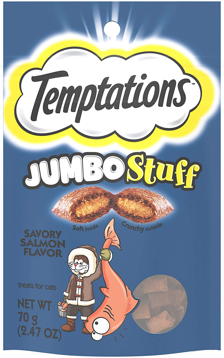 TEMPTATIONS Jumbo Stuff Crunchy and Soft Cat Treats, 2.5 Oz. (12 Pack) Animals & Pet Supplies > Pet Supplies > Cat Supplies > Cat Treats Temptations Salmon  