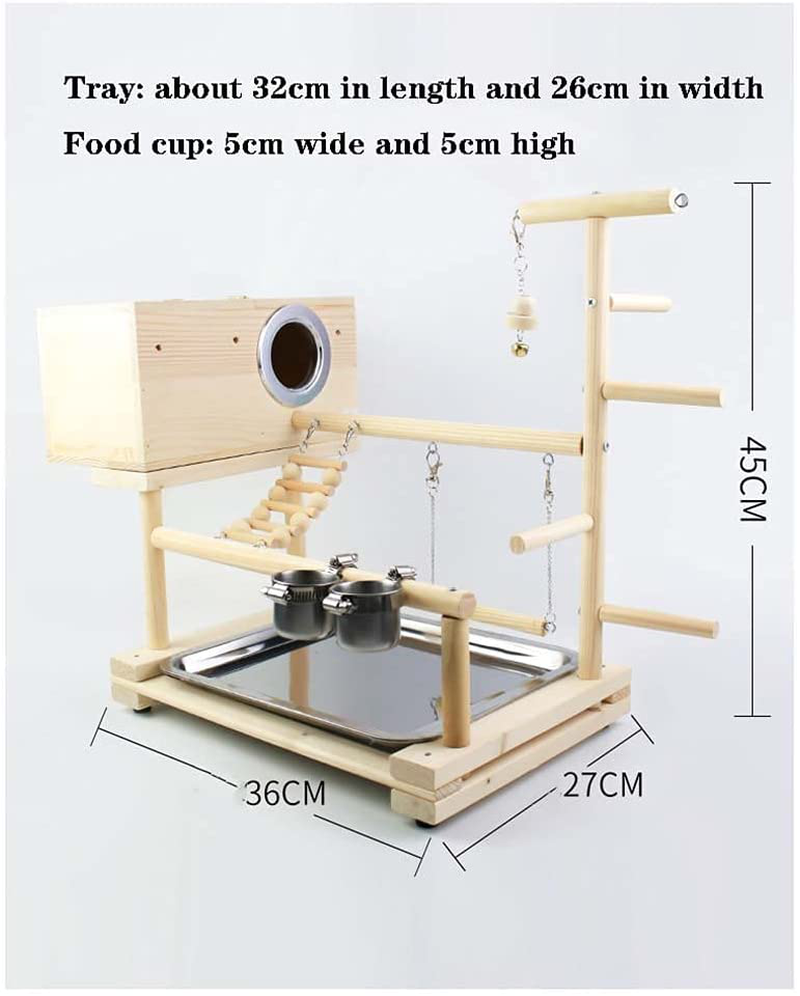 Bird Parrots Playground with Parakeet Nest Box Feeding Cups Bird Play Gym Wood Perch Stand Climb Ladders Swing Chewing Toys Exercise Activity Center for Conure Cockatiel Lovebirds(Include a Tray) Animals & Pet Supplies > Pet Supplies > Bird Supplies > Bird Gyms & Playstands YZJC   