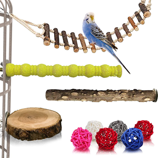 Hamiledyi Wood Bird Perch Stand Set 10 Pcs Parakeets Natural Wooden Platform Parrot Swing Rope Ladder Bird Toys for Small Medium Cockatiels Conures Lovebirds Finches Cage Accessories Animals & Pet Supplies > Pet Supplies > Bird Supplies > Bird Ladders & Perches Hamiledyi   