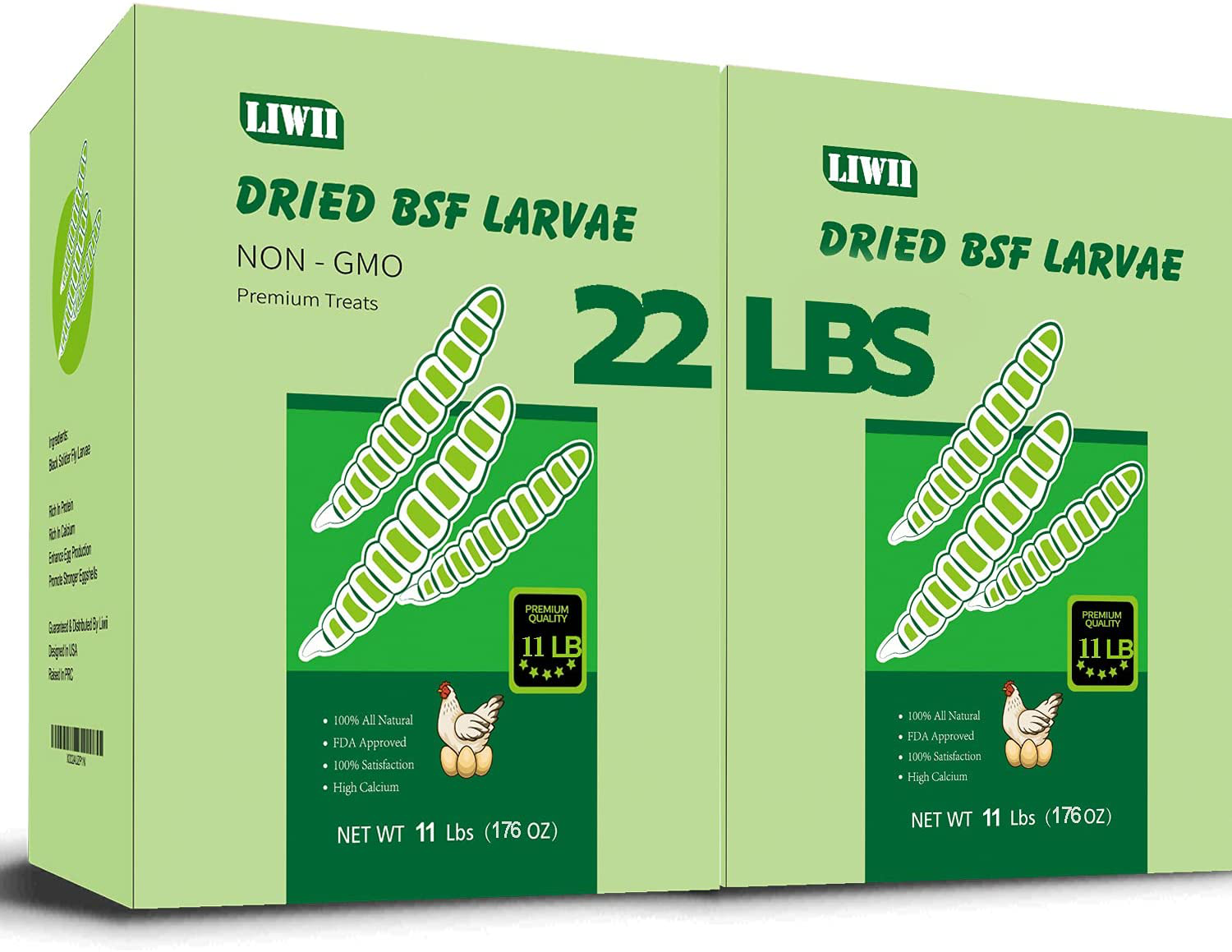 Dried Black Soldier Fly Larva-2 Pack of 11 Lbs-100% Natural BSF Larvae-85Xmore Calcium than Mealworms - High Calcium Treats for Chickens, Birds, Reptiles, Hedgehog, Geckos, Turtles