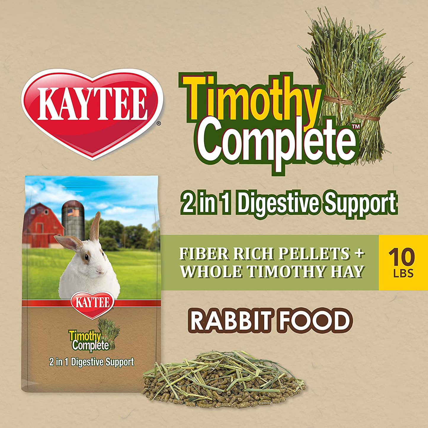 Kaytee Kaytee Timothy Complete Rabbit 2 in 1 Digestive Support 10 Pounds