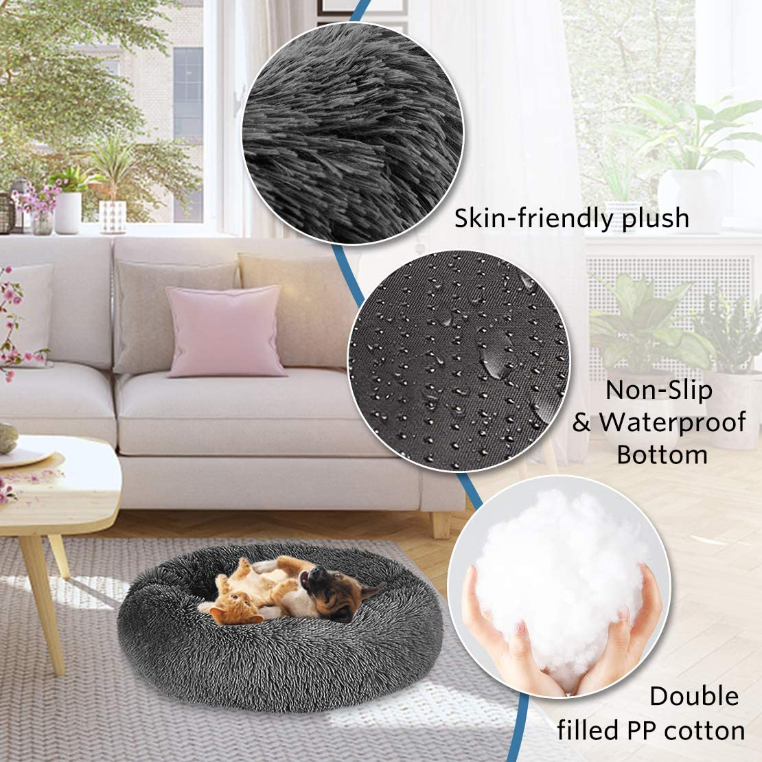 Mojonnie Donut Cat Bed, round Faux Fur Cat Bed Soft Plush Pet Cushion Bed Self-Warming Sleeping Bed for Cats Winter Pets Puppy Indoor Pet round Nest Animals & Pet Supplies > Pet Supplies > Cat Supplies > Cat Furniture Mojonnie   