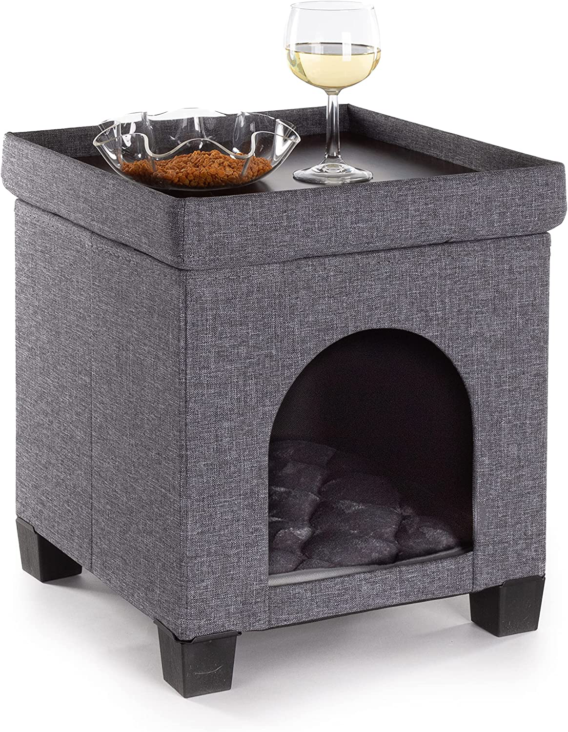 Pawristocrat Unique Multifunctional Pet House Ottoman with Tray Table - Folding Footrest Seat - Large Cat Cube Condo - Pet Bed for Cats and Dogs with Fully Washable Mat Animals & Pet Supplies > Pet Supplies > Cat Supplies > Cat Furniture Pawristocrat   