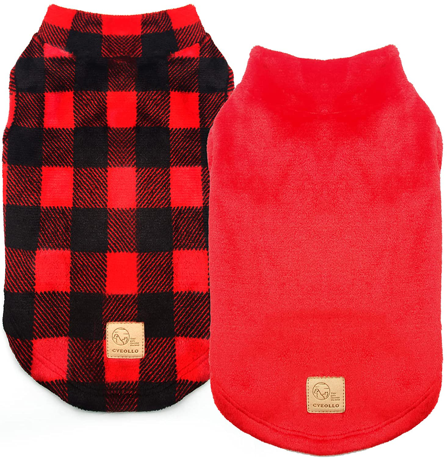 Cyeollo 2 Pack Dog Coat Dog Flannel Buffalo Plaid Sweaters Cold Weather Coats Dog Clothes New Year Dog Coats for Small Medium Dogs Animals & Pet Supplies > Pet Supplies > Dog Supplies > Dog Apparel cyeollo Red X-Large 