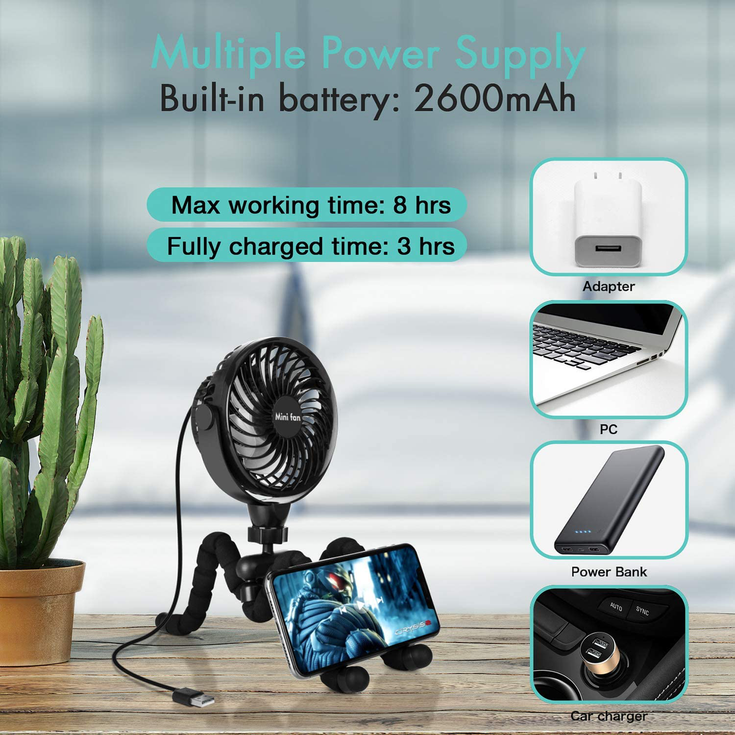 Stroller Fan, 2600Mah Battery Powered Personal Desk Air Circulator Fan with Flexible Tripod, Ultra Quiet 4 Speed 360° Rotatable USB Fan for Stroller Office Camping Hurricane Outage,Black Animals & Pet Supplies > Pet Supplies > Dog Supplies > Dog Treadmills COMLIFE   