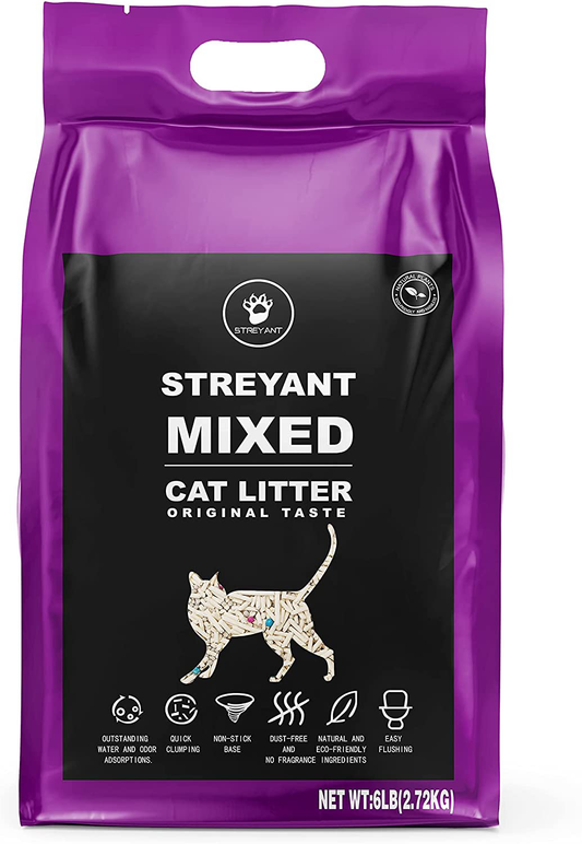 Streyant Mixed Cat Litter, Quick Clumping, Deodorize, Flushable, Dust Free & Unscented for Kitty 6Lbs / Pack (Unscented) Animals & Pet Supplies > Pet Supplies > Cat Supplies > Cat Litter STREYANT   