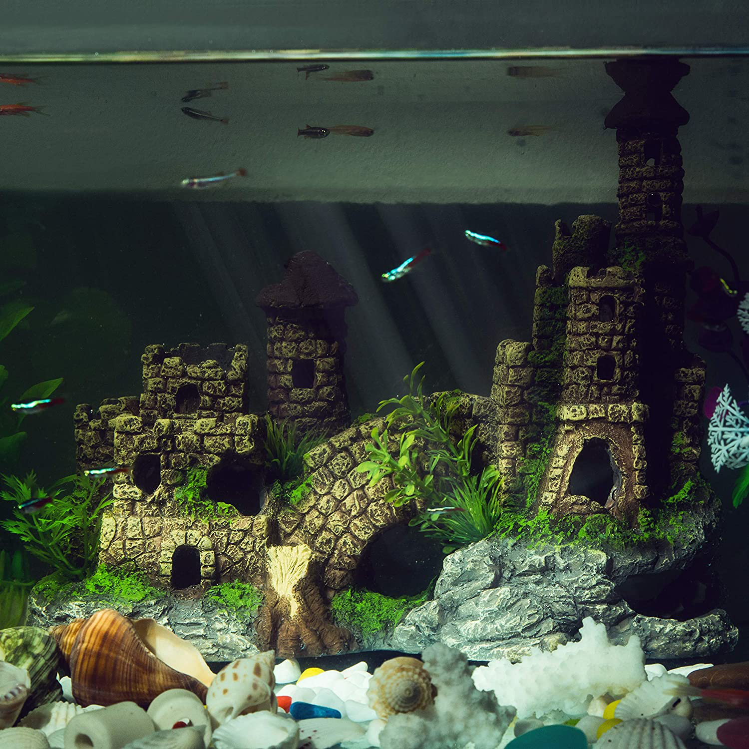 Aquarium Ornament Castle Hideout Aquarium Decorations Large Fish Tank Decorations Resin Handicrafts L9.6 X W5.3 X H7.5 Inches Animals & Pet Supplies > Pet Supplies > Fish Supplies > Aquarium Decor XY-Firestar   