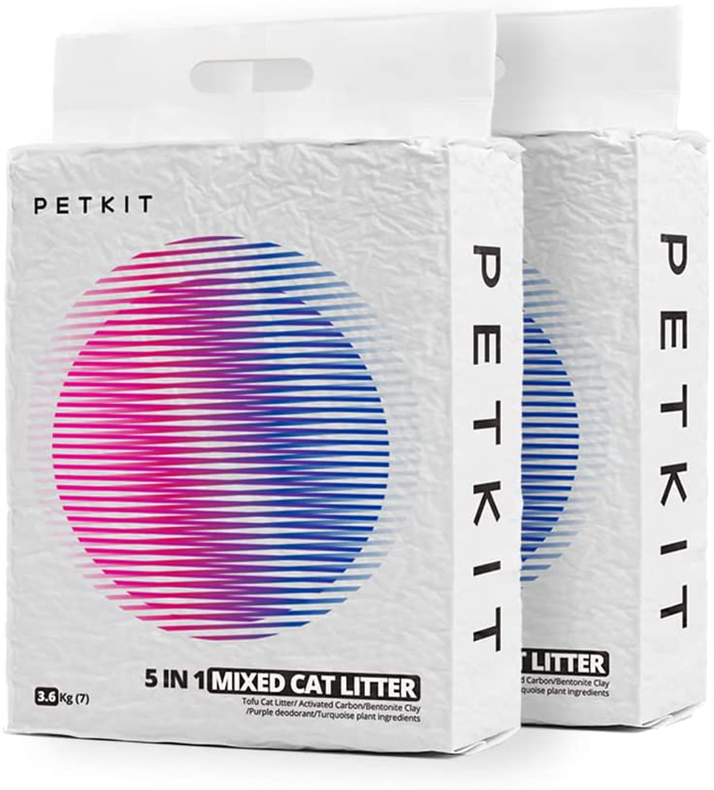 PETKIT 5 in 1 Mixed Cat Litter, Flushable, Odor Free, Activated Carbon, Ultra Absorbent and Fast Drying Tofu Cat Litter