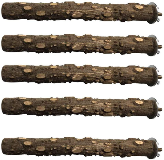 PINVNBY Wood Parrot Perch Natural Prickly Bird Cage Accessories Stand Toy Branch Platform Paw Grinding Stick for Small Medium Birds Cockatiel Parakeet Conure Pack of 5