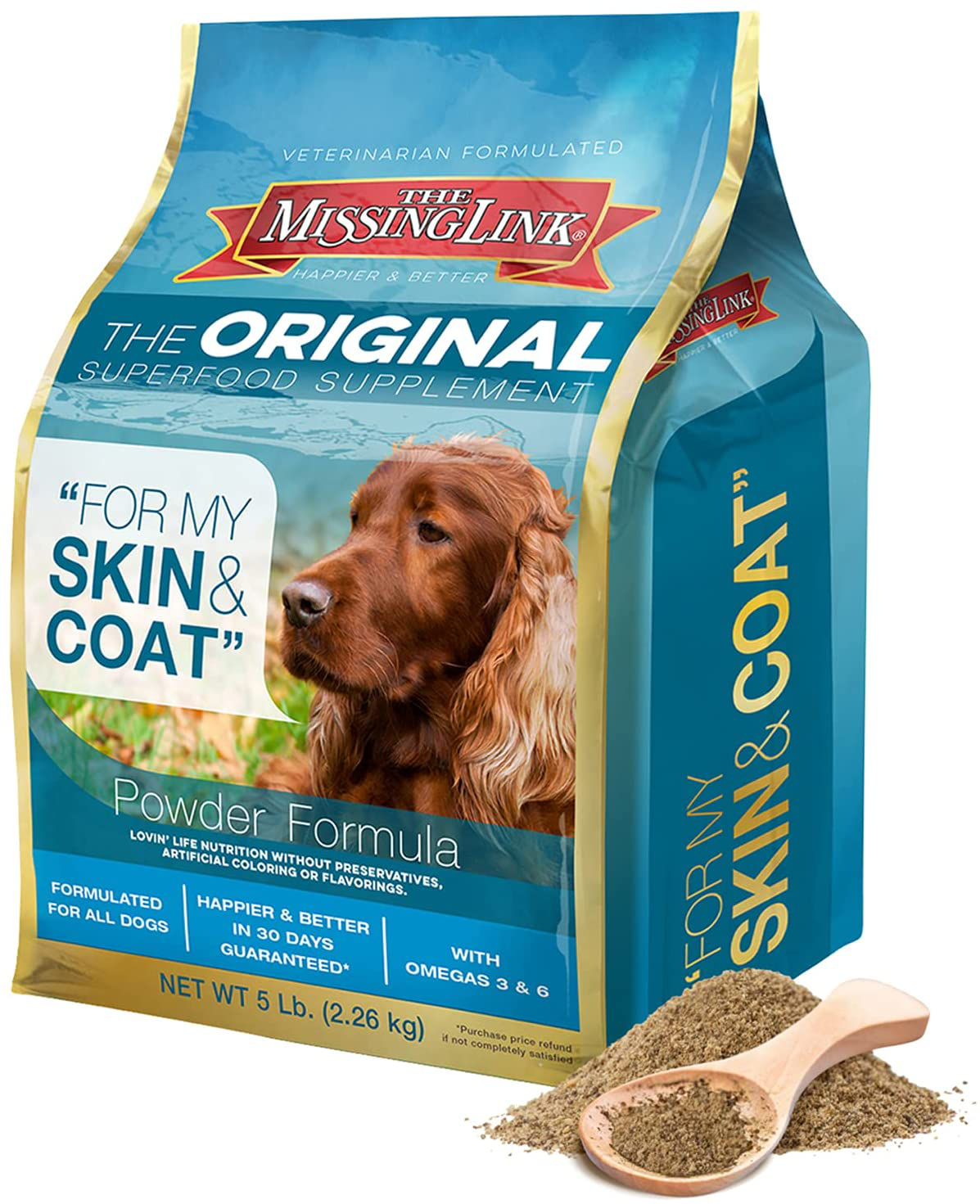 The Missing Link Original Skin & Coat Powder, All-Natural Veterinarian Formulated Superfood Dog Supplement, Balanced Omegas 3 & 6 for Healthy Skin & Coat