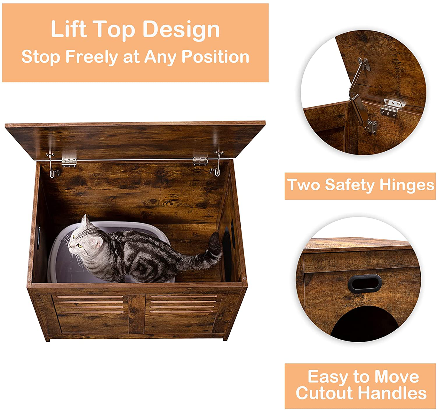 DINZI LVJ Litter Box Furniture, Flip Top Hidden Cat Washroom with Louvered Window, Entrance Can Be on Left/Right Side, Enclosed Cat Litter House Side Table for Most of Cat and Litter Box, Rustic Brown Animals & Pet Supplies > Pet Supplies > Cat Supplies > Cat Furniture DINZI LVJ   