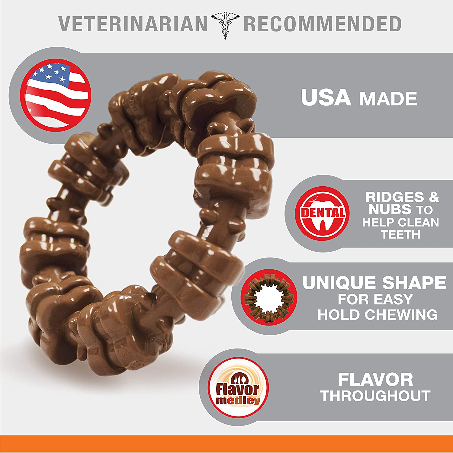 Nylabone Power Chew Textured Ring Dog Chew Toy for Aggressive Chewers with Bold Flavor and Made in the USA Animals & Pet Supplies > Pet Supplies > Dog Supplies > Dog Toys Nylabone   