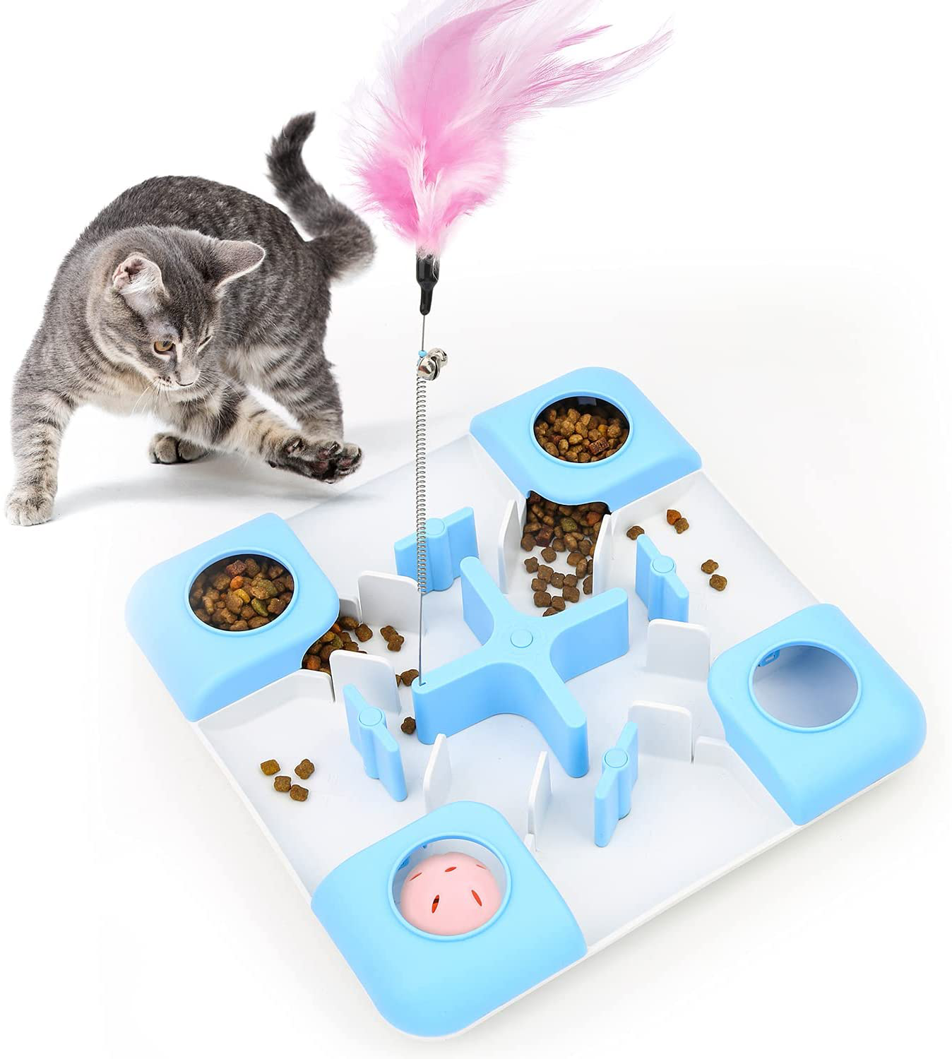 IOKHEIRA Interactive Cat Toy, Cat Toys for Indoor Cats Interactive, Cat Feather Toy with Bell, Cat Treat Toy for Large& Small Cat, Cat Puzzle Toy for Fun Animals & Pet Supplies > Pet Supplies > Cat Supplies > Cat Toys IOKHEIRA   