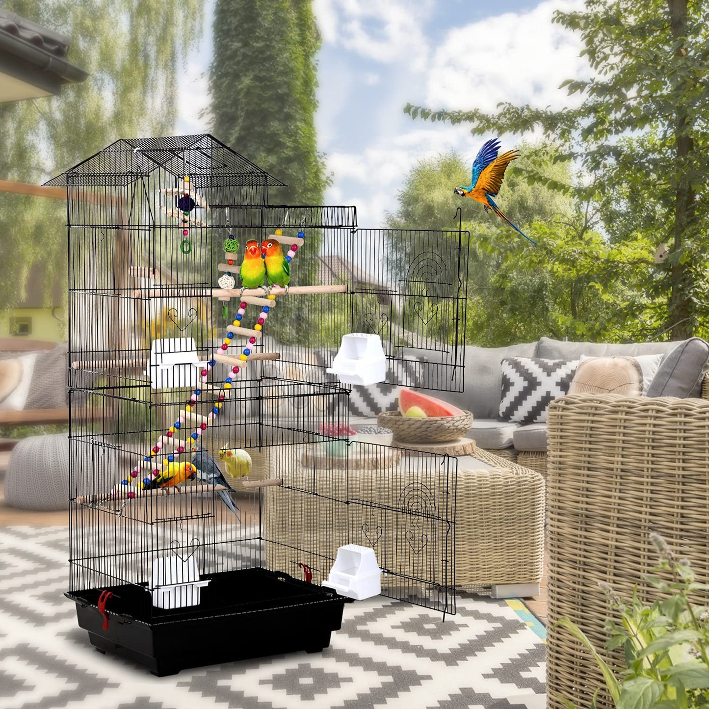 Bird Cage, Parrot Cage 39 Inch Parakeet Cage Accessories with Bird Stand Medium Roof Top Large Flight Cage for Small Cockatiel Canary Parakeet Conure Finches Budgie Lovebirds Pet Toy Animals & Pet Supplies > Pet Supplies > Bird Supplies > Bird Cages & Stands HCY   