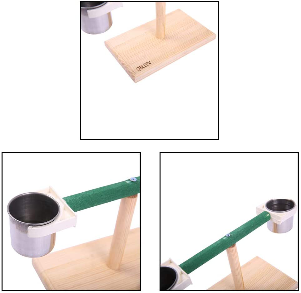 QBLEEV Bird Play Stands with Feeder Cups Dishes, Tabletop T Parrot Perch Shelf, Wood Playstand Portable Training Playground, Bird Cage Toys Accessories for Small Cockatiels, Conures, Parakeets, Finch Animals & Pet Supplies > Pet Supplies > Bird Supplies > Bird Gyms & Playstands QBLEEV   