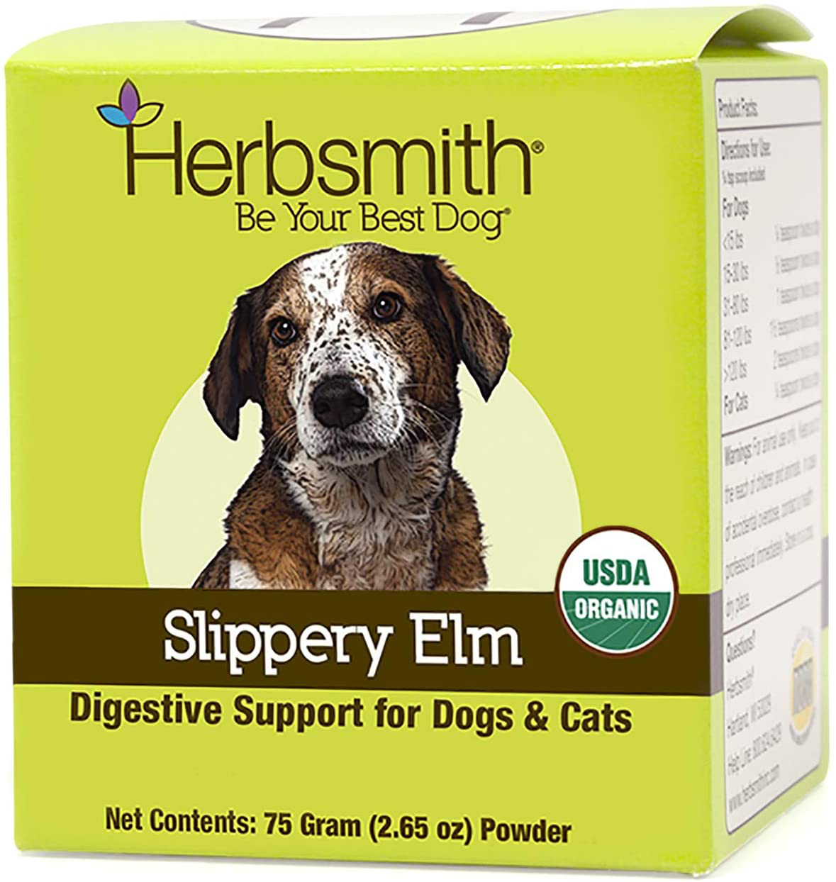 Herbsmith Organic Slippery Elm - Digestive Aid for Dogs and Cats - Constipation Relief for Dogs and Cats - Megaesophagus Dog Aid Animals & Pet Supplies > Pet Supplies > Small Animal Supplies > Small Animal Treats Herbsmith 75g Powder  