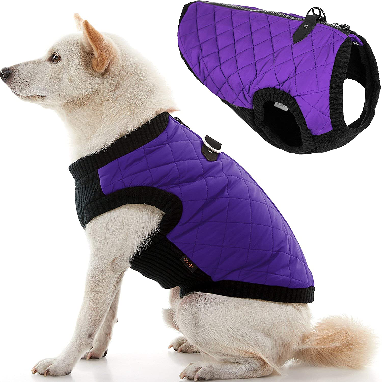 Gooby Fashion Vest Dog Jacket - Warm Zip up Dog Bomber Vest with Dual D Ring Leash - Winter Water Resistant Small Dog Sweater - Dog Clothes for Small Dogs Boy or Medium Dogs for Indoor and Outdoor Use Animals & Pet Supplies > Pet Supplies > Dog Supplies > Dog Apparel Gooby Violet Medium chest (~14.5") 