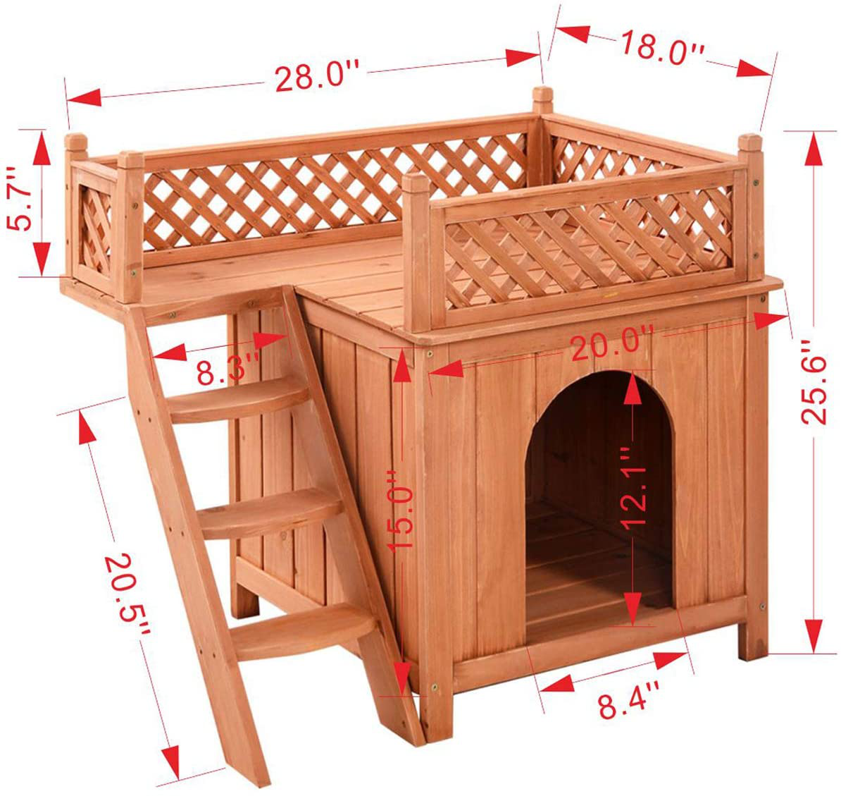 PETSITE Wooden Pet Dog House, Dog Room Shelter with Stairs, Puppy House with Balcony for Indoor Outdoor Animals & Pet Supplies > Pet Supplies > Dog Supplies > Dog Houses PETSITE   