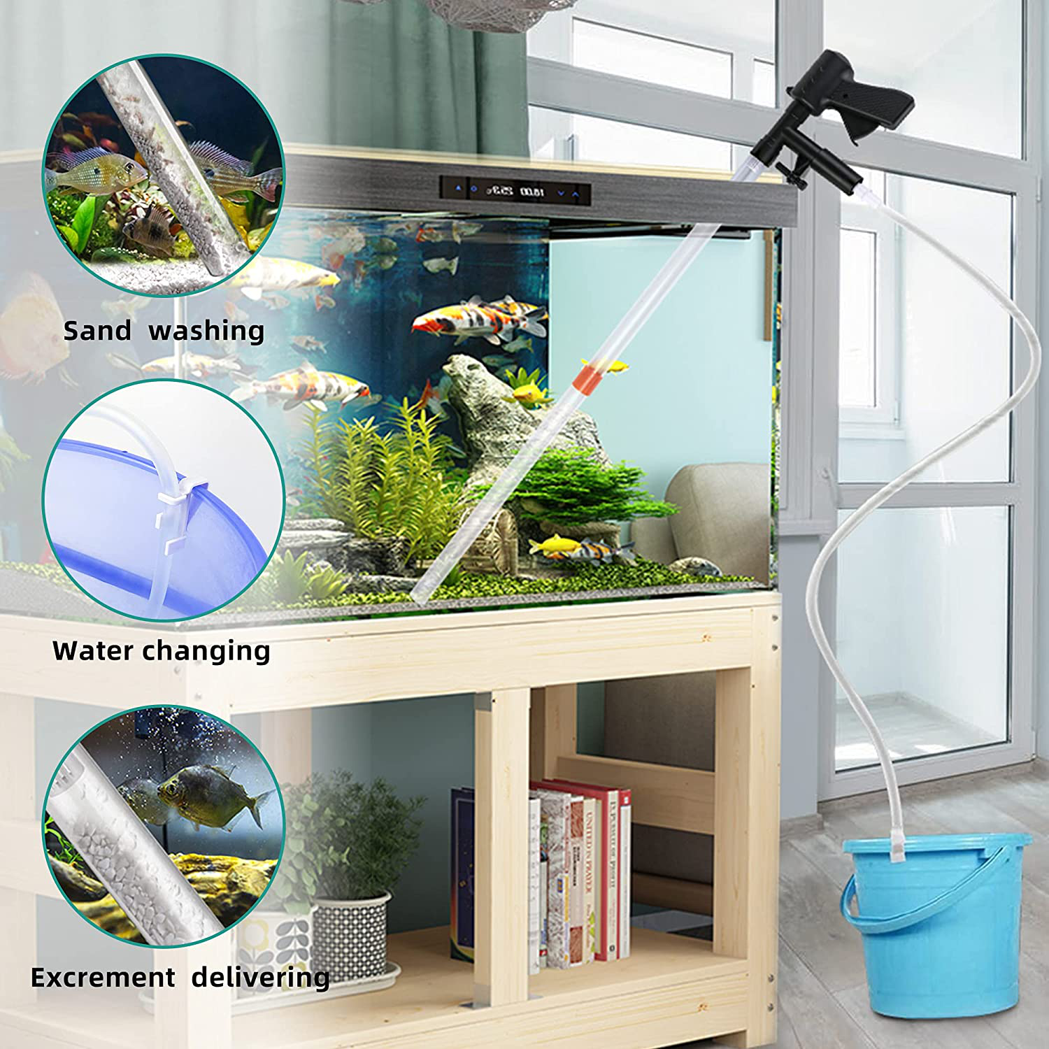 Aquarium Gravel Cleaner, New Quick Water Changer with Air-Pressing Button, Fish Tank Sand Cleaning Kit Aquarium Siphon Vacuum Cleaner with Water Hose Controller Clamp Animals & Pet Supplies > Pet Supplies > Fish Supplies > Aquarium Gravel & Substrates HENGHOLD   