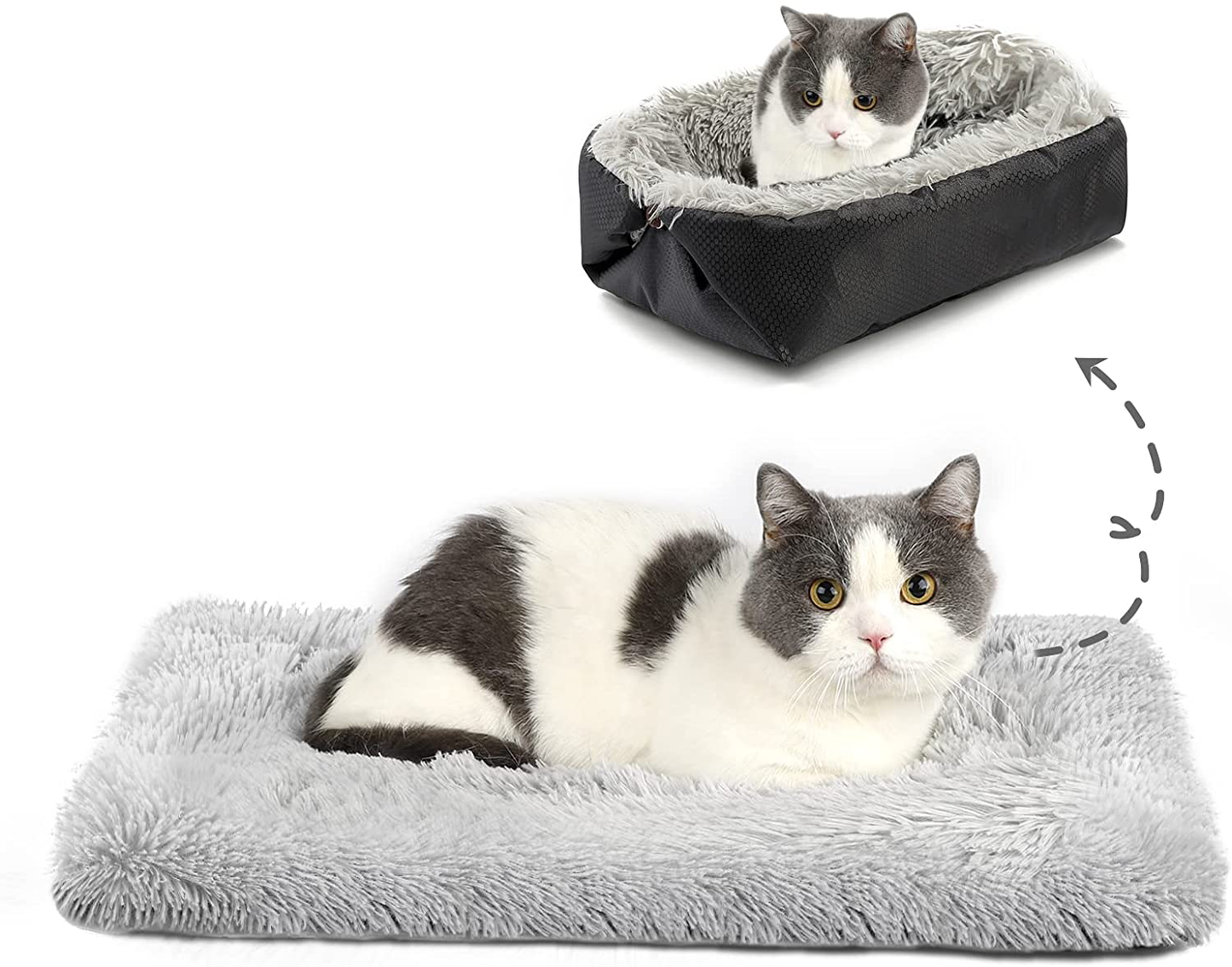 Cat Beds for Indoor Cats,Self Warming Cat Bed Calming Dog Crate Bed Plush Fluffy Dog Mat Faux Fur Pet Bed for Kittens Puppy