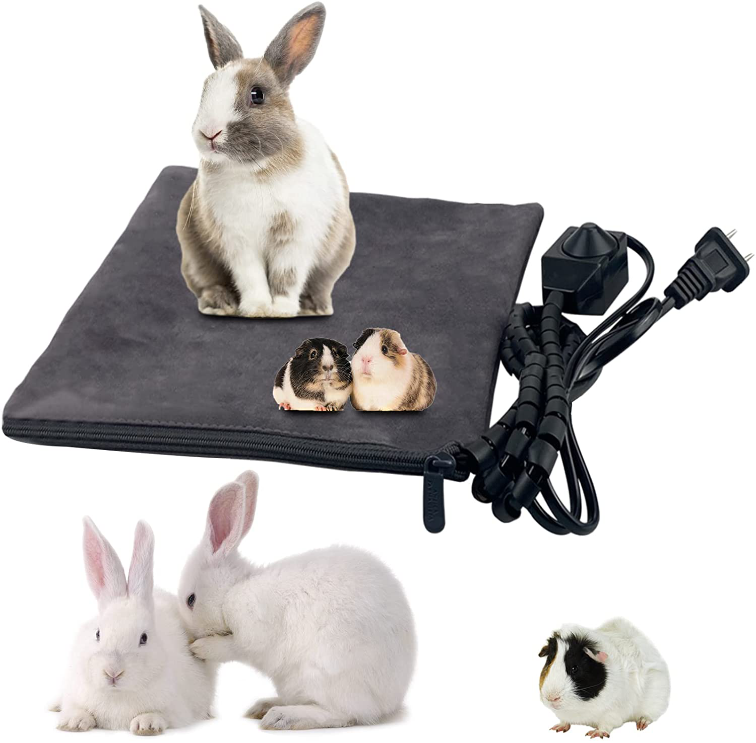 Gabraden Rabbit Heated Pad Small Animal Heating Pad for Bunny Guinea Pigs Heater Heating Plate with Anti-Bite Protection Cover(Black)