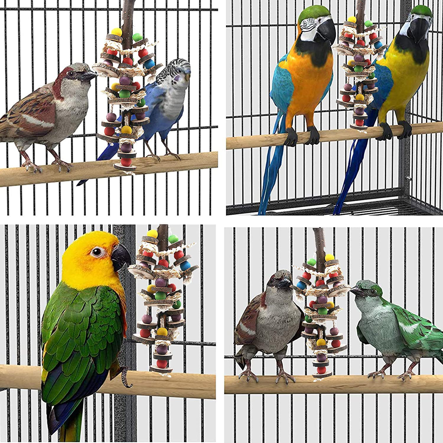 MQ Bird Parrot Toys，Parakeet Cage Accessories Hanging Chewing Wooden Blocks Toys，Large Medium Bird Cage Toys for Parakeets, Cockatiels, Lovebirds, Conures, African Grey, Amazon Parrots, Finch Animals & Pet Supplies > Pet Supplies > Bird Supplies > Bird Toys MQ   