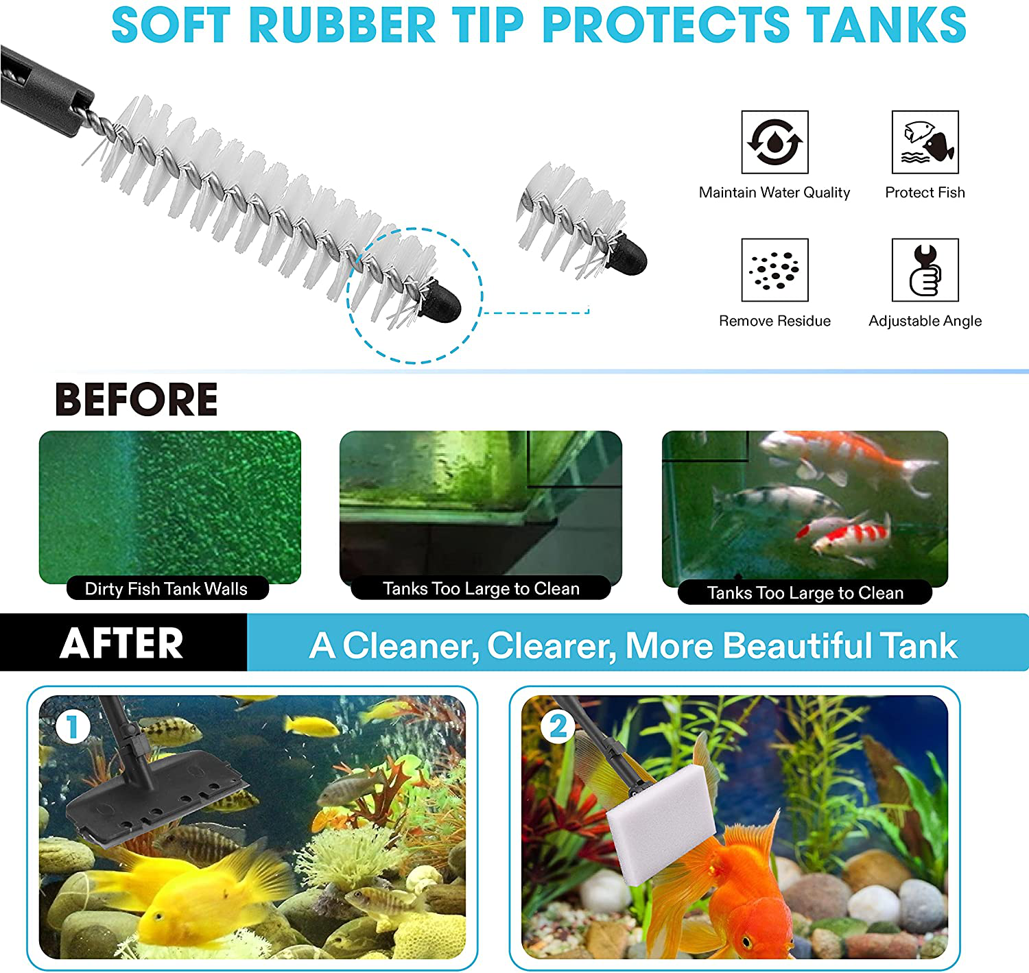 VIVOSUN 6-In-1 Aquarium Cleaning Tools, Adjustable Fish Tank Clean Kit with Long Telescopic Handle