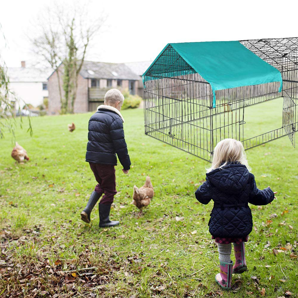 Chicken Coop, Large Metal Walk-In Poultry Cage Kennel with Waterproof & Anti-Ultraviolet Cover Outdoor Backyard Hen Run House Rabbits Ducks Pet Playpen Enclosure for Small Animals