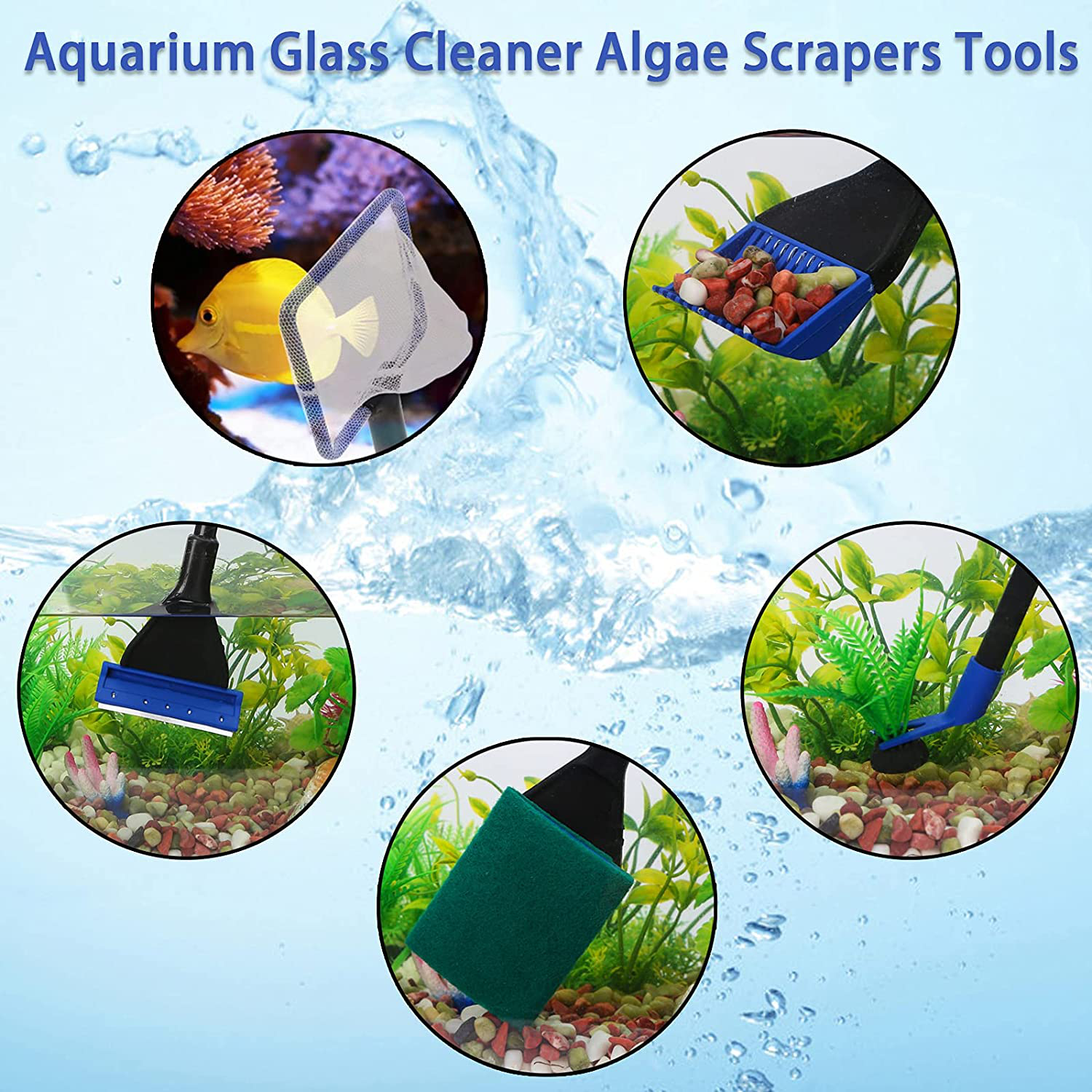 Fish Tank Cleaning Tools, Aquarium Gravel Cleaner Siphon Fish Tank Vacuum Cleaner, Algae Scrapers Set 5 in 1 Fish Tank Gravel Cleaner, Siphon Vacuum for Water Changing and Sand Cleaner (20-65 Gal) Animals & Pet Supplies > Pet Supplies > Fish Supplies > Aquarium Cleaning Supplies Llglmypet   