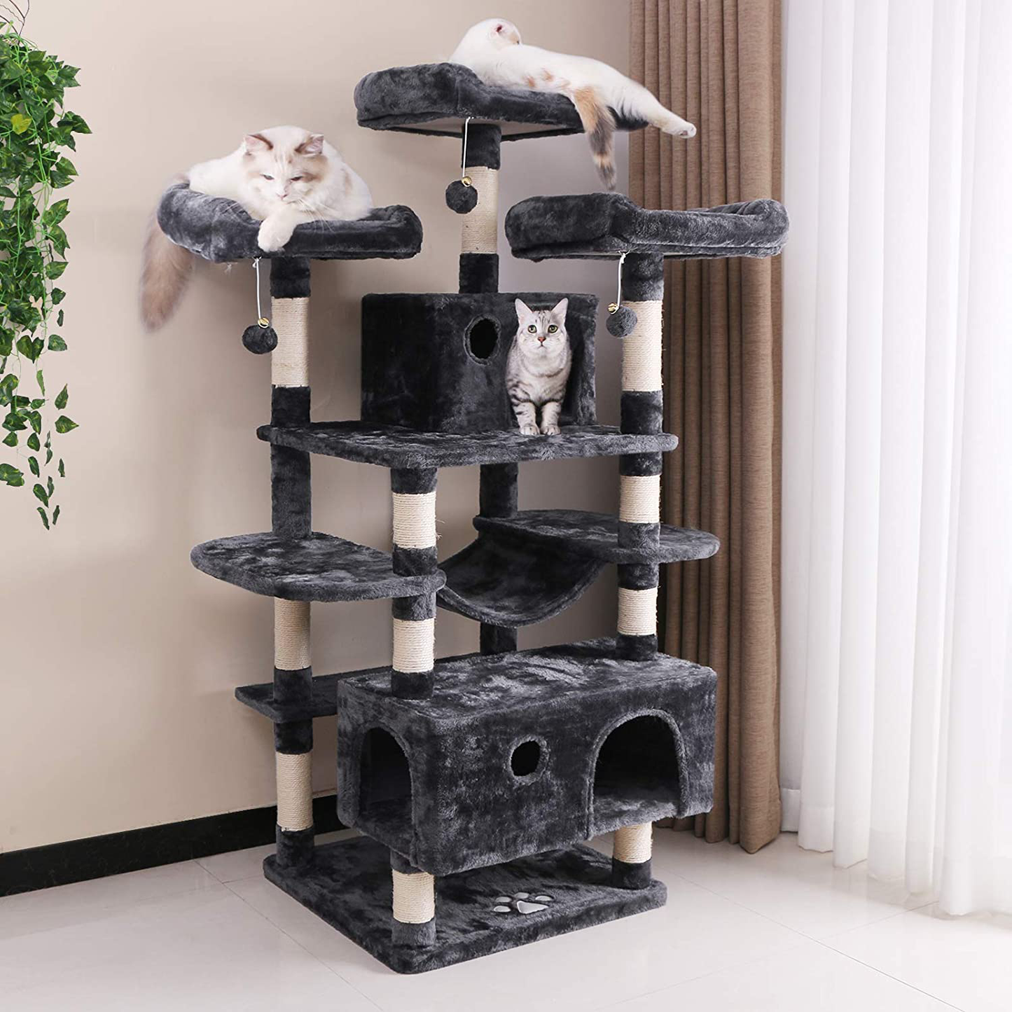 BEWISHOME Large Cat Tree Condo with Sisal Scratching Posts Perches Houses Hammock, Cat Tower Furniture Kitty Activity Center Kitten Play House MMJ03 Animals & Pet Supplies > Pet Supplies > Cat Supplies > Cat Furniture BEWISHOME   