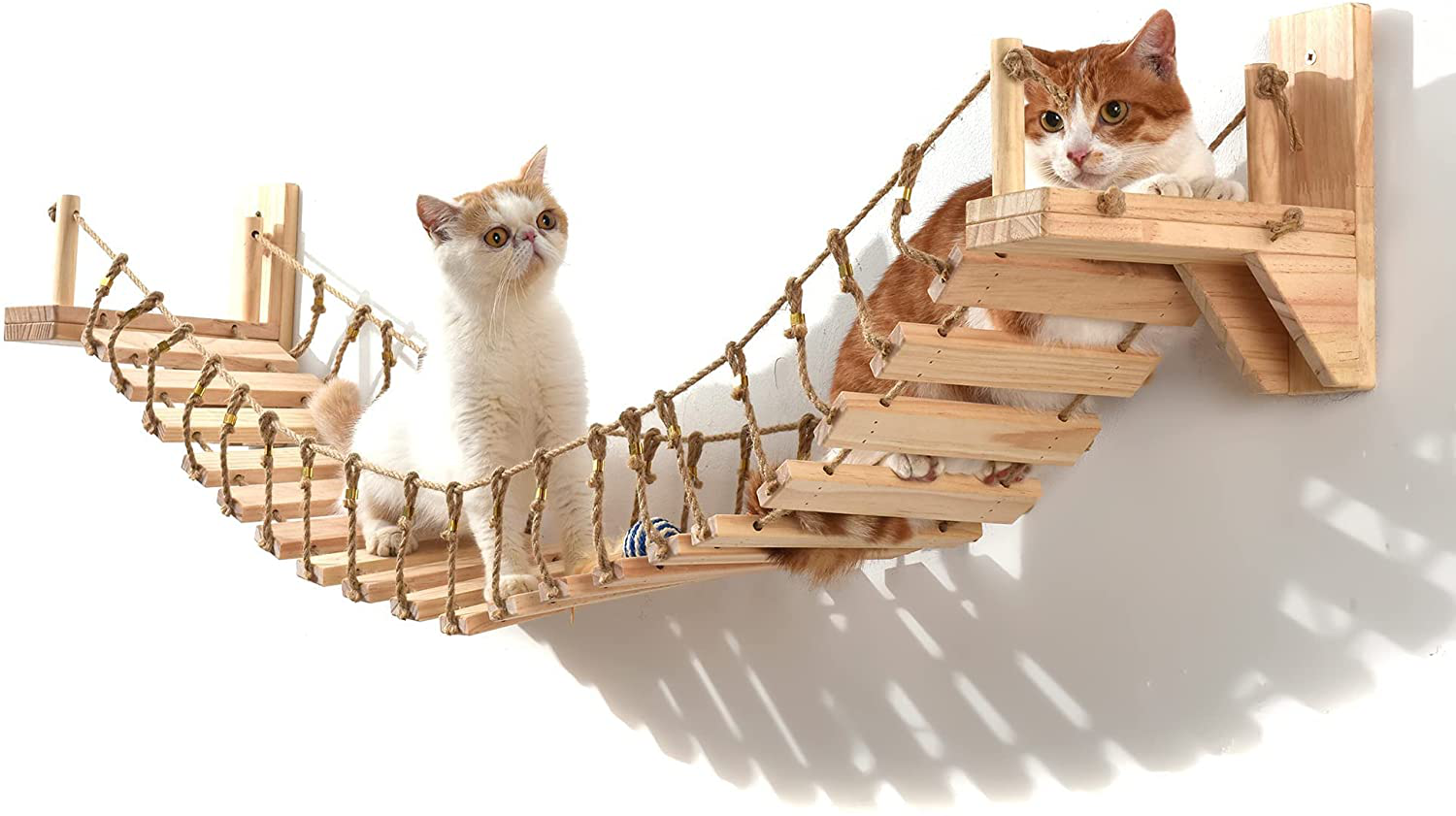 Cat Wall Shelves Cat Bridge with 2 Fixed Brackets & Cat Toys, Wood Cat Beds & Furniture Cat Perch Floating Hammock Cat Cloud Shelf Board Cat Condo Tree Cat Climber Animals & Pet Supplies > Pet Supplies > Cat Supplies > Cat Furniture CTH   