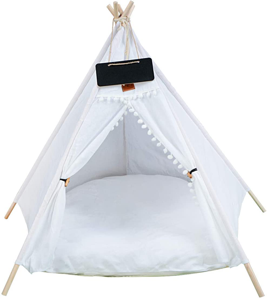 Anrui Dog Teepee Bed Cat Tent - Portable Pet Tents & Puppy Houses with Thick Cushion & Blackboard, 31.5 Inch Tall, for Pets up to 35 Lbs Animals & Pet Supplies > Pet Supplies > Dog Supplies > Dog Houses AnRui 2  