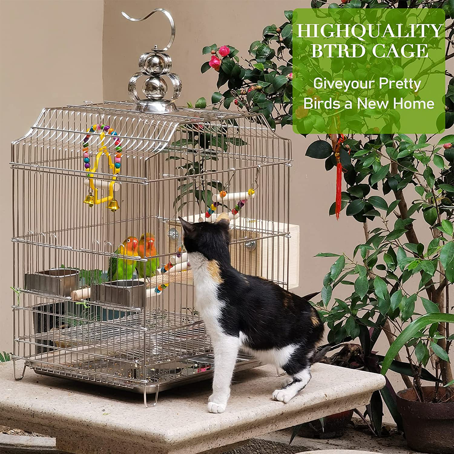 Lilithye Large Stainless Steel Parakeet Bird Cage 30 Inch Height Hanging Parrot Bird Cages with Stand for Cockatiels African Grey Quaker Parakeets Conures Pigeons Flight Perches Birdcage Animals & Pet Supplies > Pet Supplies > Bird Supplies > Bird Cages & Stands Lilithye   