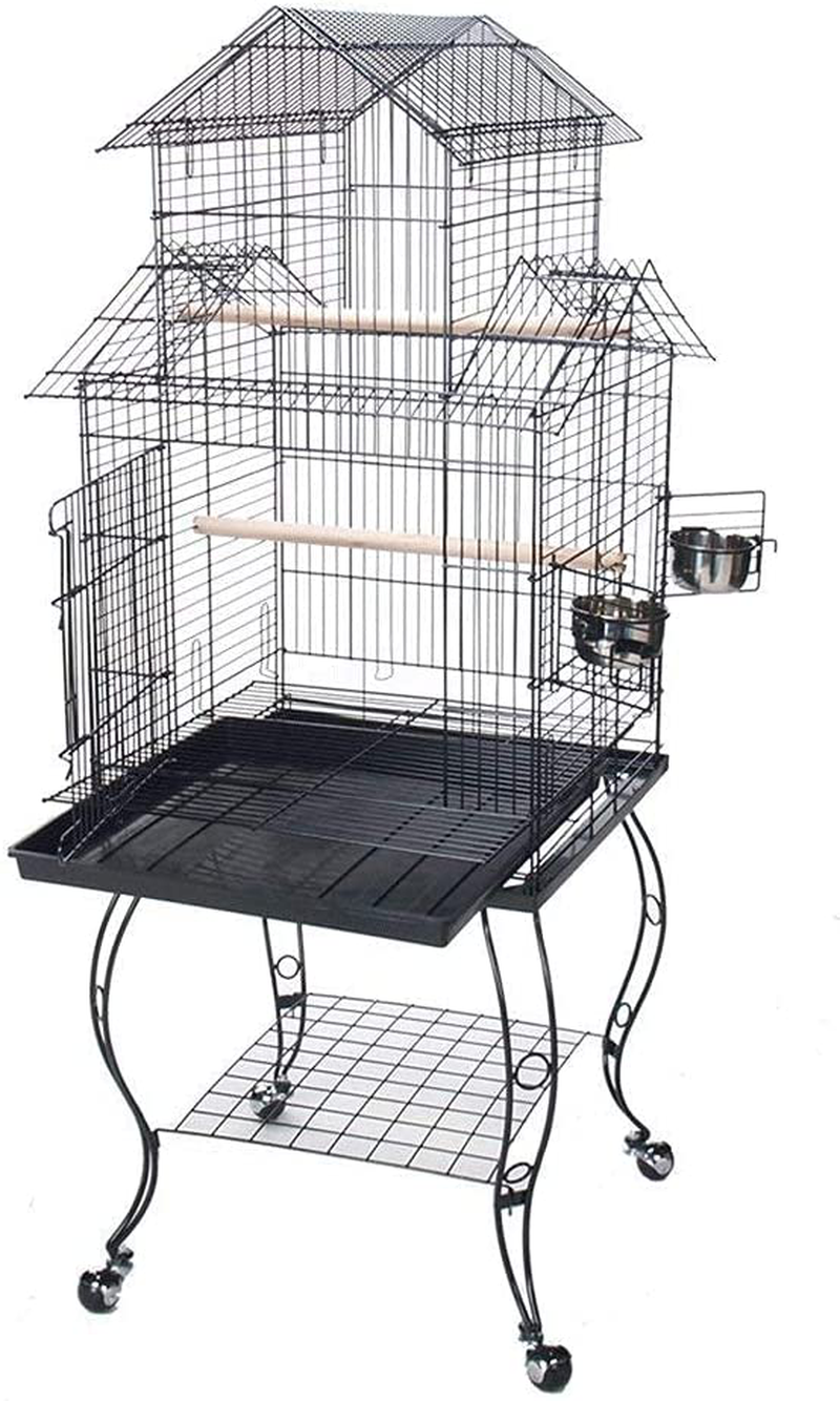 New Large 55-Inch Large Canary Parakeet Cockatiel Lovebird Finch Roof Top Bird Cage with Removable Stand (Black Vein)