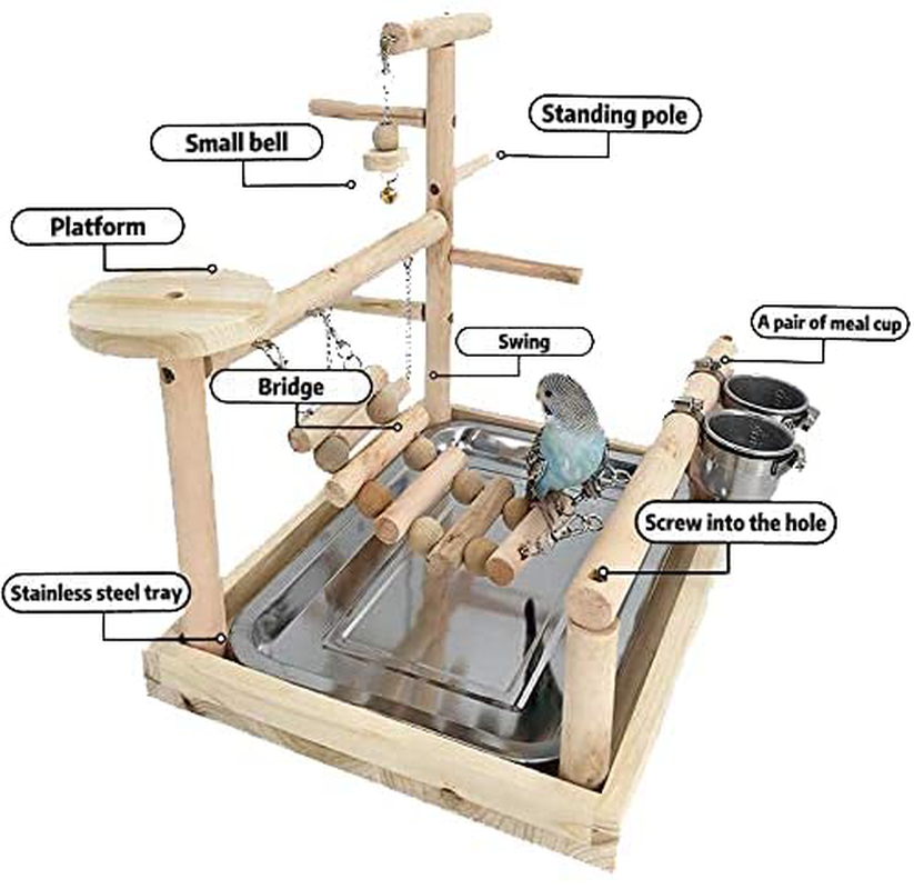 NAPURAL Parrots Playstand Bird Playground Wood Perch Gym Stand Playpen Ladder with Toys Exercise Playgym with Feeder Cups Toys Exercise Play Animals & Pet Supplies > Pet Supplies > Bird Supplies > Bird Gyms & Playstands NAPURAL   