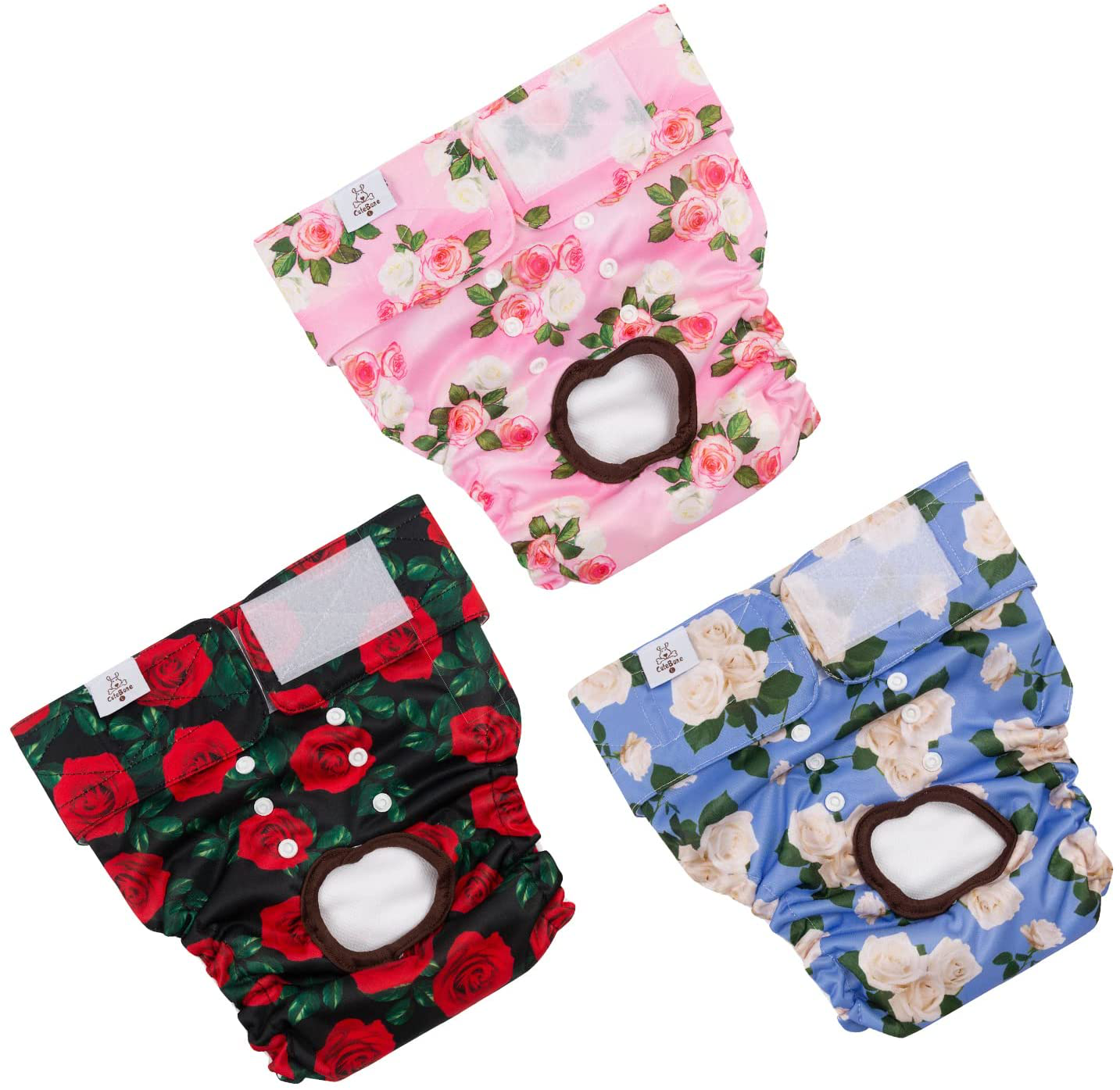 Cutebone Reusable Dog Diapers Female 3 Pack Washable Puppy Pants for Doggie Heat Period