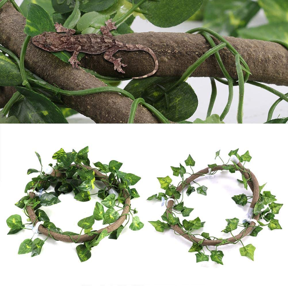 HEEPDD Reptile Vines, 3.28Ft Artificial Reptile Climbing Branch with Suction Cups Flexible Jungle Rattan with 6.89Ft Long Vine Habitat Decor for Gecko Chameleon
