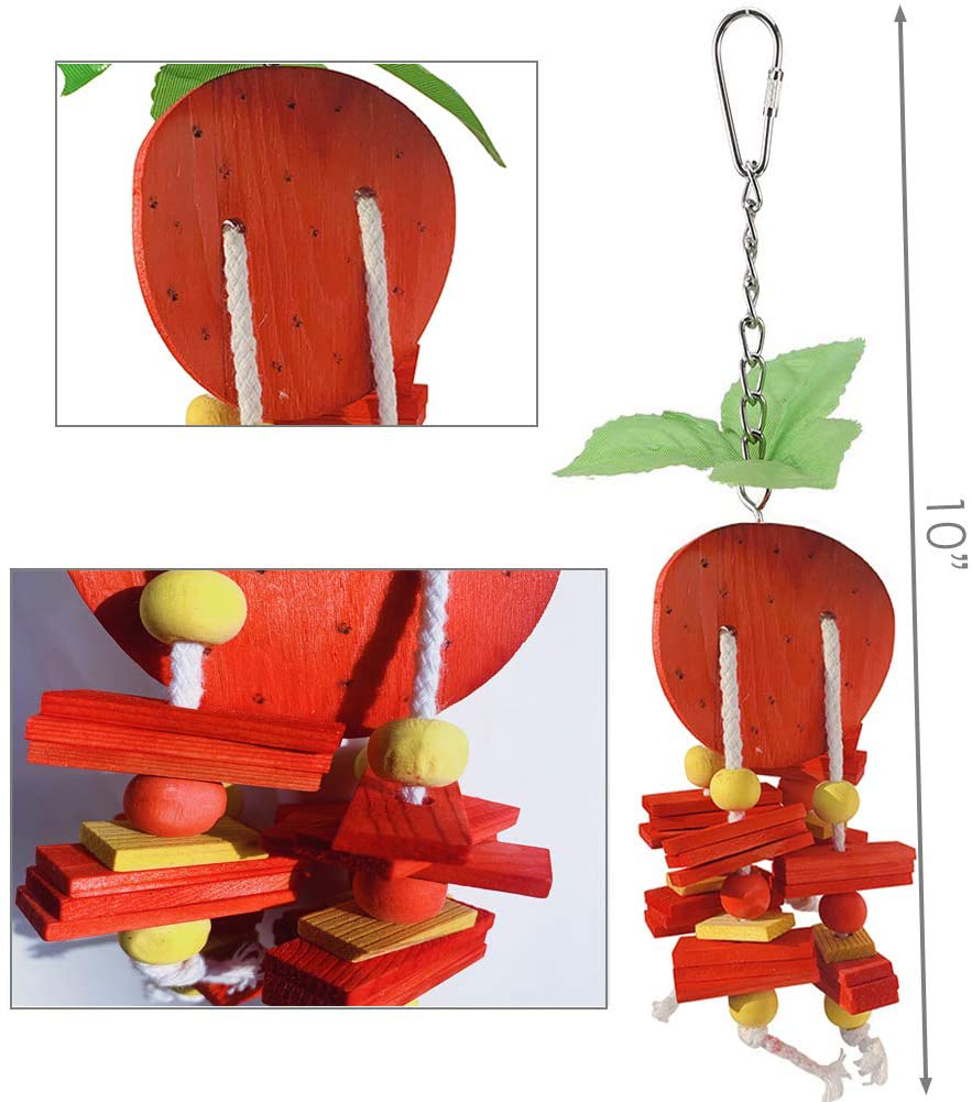 Hamiledyi Natural Wood Block Bird Cage Toys Parrot Chewing Toy, Orange & Apple & Banana & Grapes Shaped Hanging Foraging Toy for Small&Medium Birds Parakeets Cockatiels Conures Budgie Canary,4Pcs