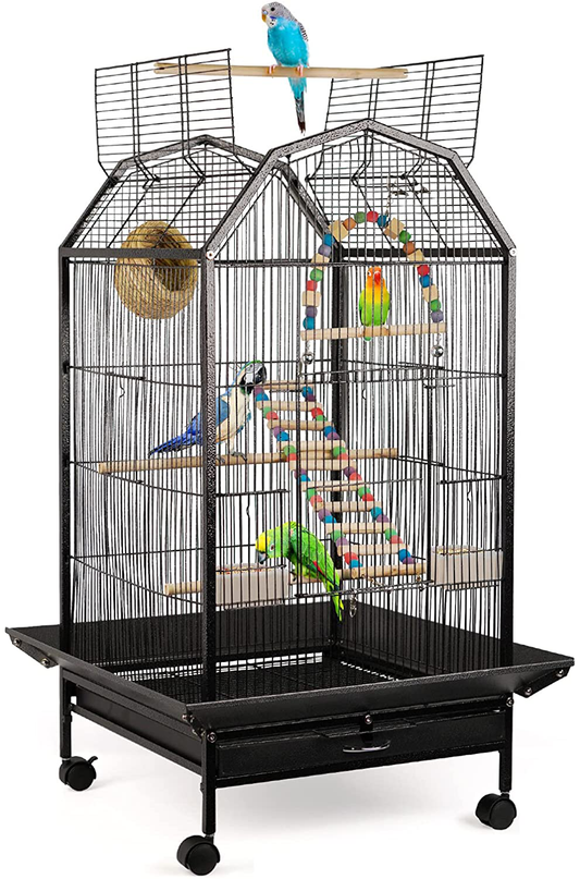 Lilithye Bird Cage Open Top Standing Parrot Parakeet Cage with Rolling Stand Large Metal Bird Flight Cage for Conure Parekette Cockatiel Finch Macaw Cockatoo Pet House,Black,Height 34 Inch Animals & Pet Supplies > Pet Supplies > Bird Supplies > Bird Cage Accessories Lilithye   