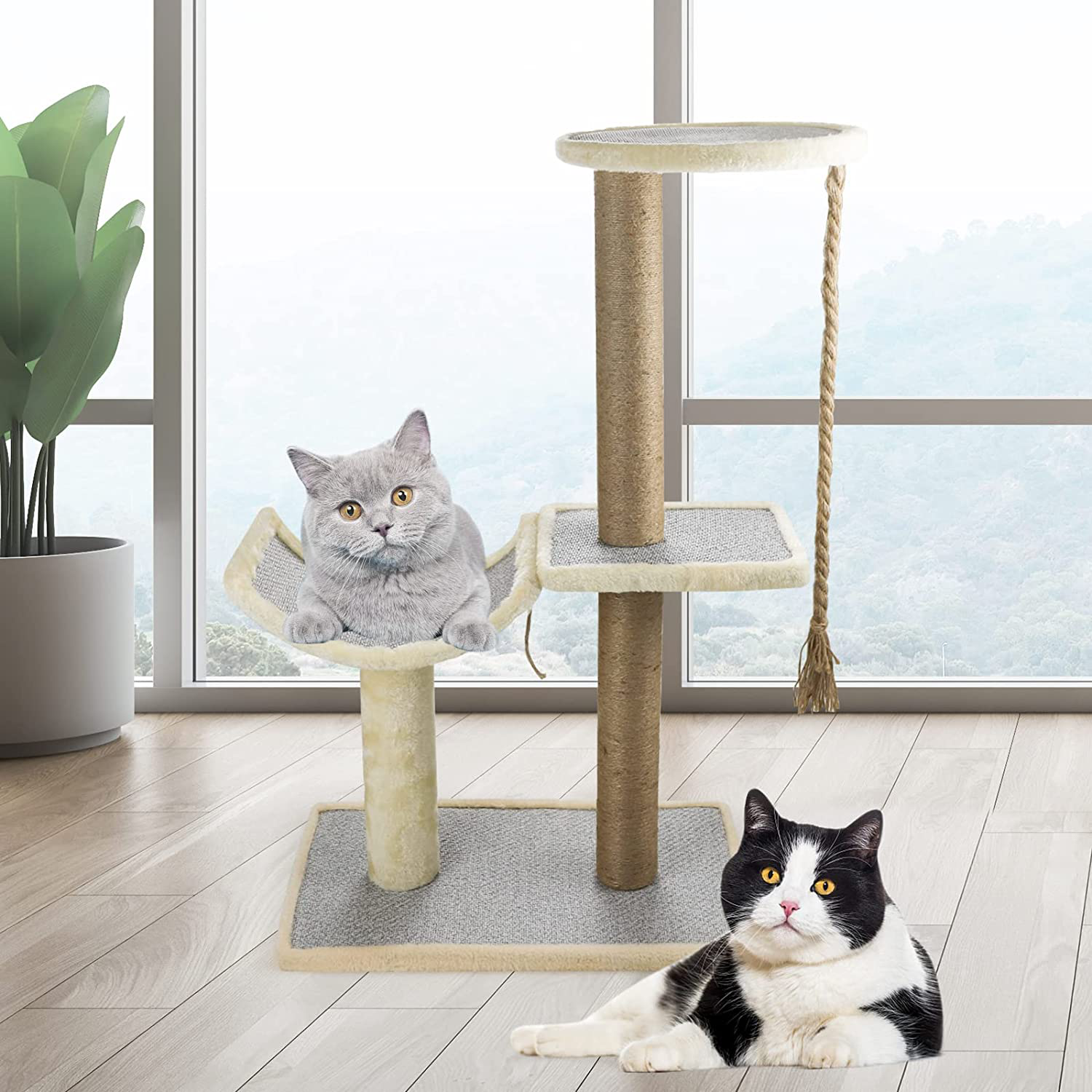 Sfozstra Multi-Level Cat Tree, Cat Climbing Frame with Plush Perches, Cat Jumping Platform Furniture Scratching Post for Playing, Relaxing and Sleeping, Suitable for Cats and Other Pets