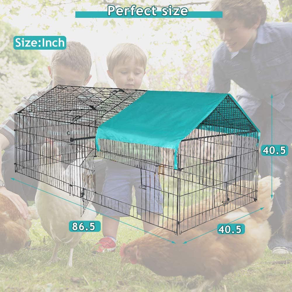 Chicken Coop, Large Metal Walk-In Poultry Cage Kennel with Waterproof & Anti-Ultraviolet Cover Outdoor Backyard Hen Run House Rabbits Ducks Pet Playpen Enclosure for Small Animals