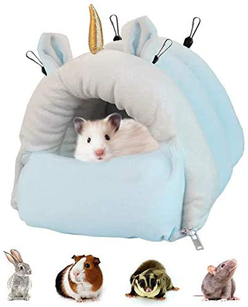 Small Animal Pet Bed, HOMEYA Guinea Pig Hideout Hanging Bed for Hamster Chinchilla Hedgehog Bunny Snuggle House Winter Nest Cage Accessories with 4 Hooks, Holiday Pet Gift for Halloween & Christmas Animals & Pet Supplies > Pet Supplies > Small Animal Supplies > Small Animal Habitat Accessories HOMEYA Blue  