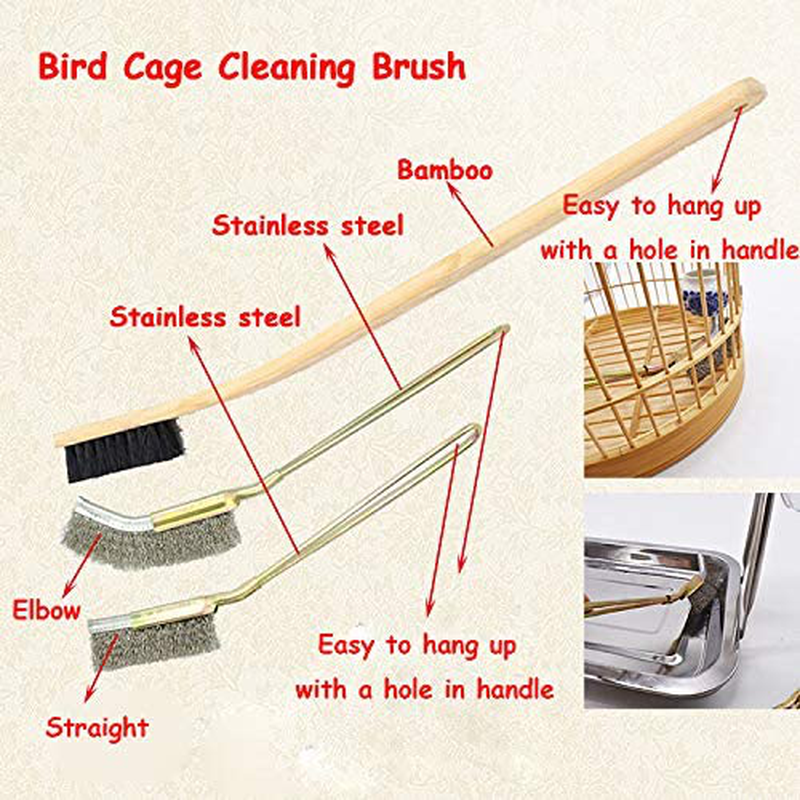 Bonaweite 3 Pack Wooden & Stainless Steel Long Handle Bird Cleaning Brush, Pet Supply Cage Accessory for Parrot Birds Animals & Pet Supplies > Pet Supplies > Bird Supplies > Bird Cage Accessories Bonaweite   