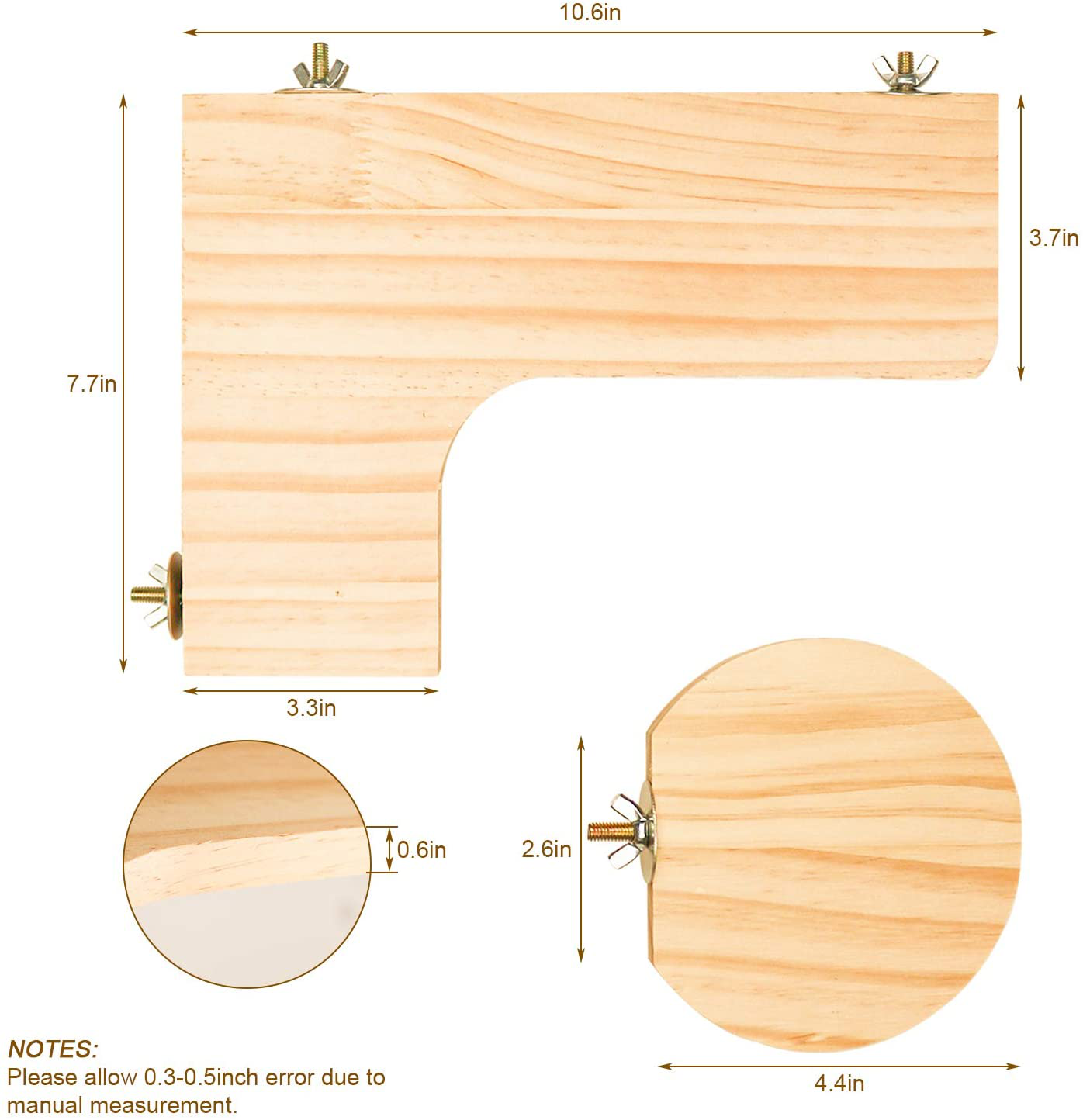 Squirrel Gerbil Chinchilla and Dwarf Hamster L-Shaped Pedal Wooden Platform, 3 Pieces of Natural Wooden Parrot Hamster round Standing Board, Rat Activity Chinchilla Bird Cage Accessories Animals & Pet Supplies > Pet Supplies > Small Animal Supplies > Small Animal Habitat Accessories Roundler   