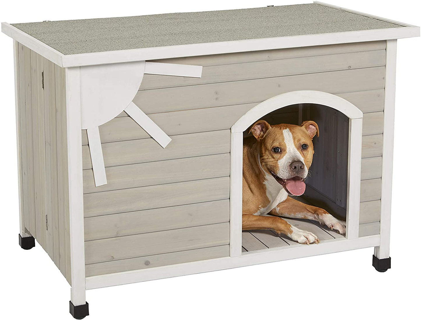 Midwest Homes for Pets Eillo Folding Outdoor Wood Dog House, No Tools Required for Assembly | Dog House Ideal for Medium Dog Breeds, Beige (12EWDH-M)